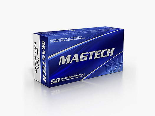 1000 Schuss/20 Packungen Magtech 9 mm Luger Vollmantel 8,0g/124grs.