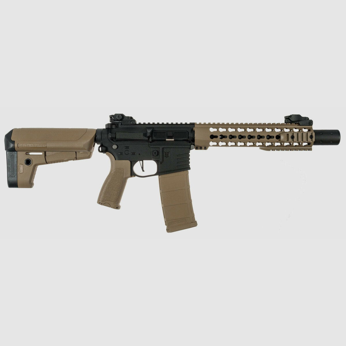AR15 KeyMod 10 Zoll PREDATOR CHARLIE TAN/Schwarz S-AEG Softair Gewehr Frei ab 18 Jahren | Delta Armory