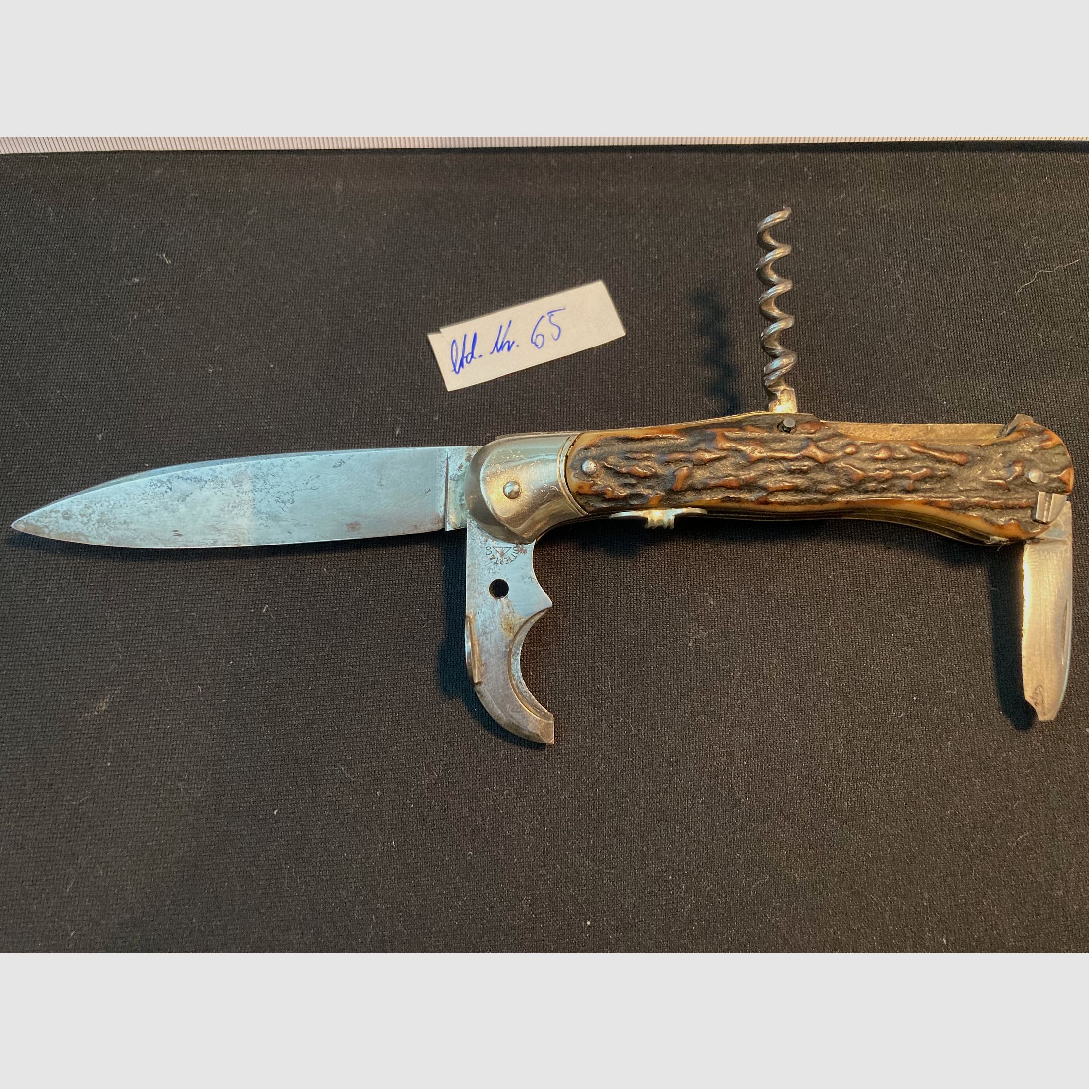 Federmesser, Hirschhorn mit Ledertasche, Taschenmesser, Jagdmesser (65)
