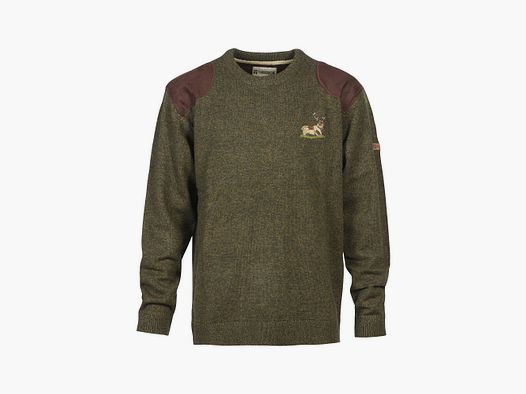Pull chasse brode col rond