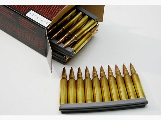 50 Schuss GECO SWISS .223 Rem. 63gr 4,1g Vollmantel Munition Patronen a. Ladestreifen 5,56 Schweizer