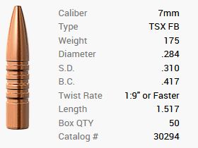 Barnes Geschoss 7mm/.284 175GR TSX FB 50 Stück