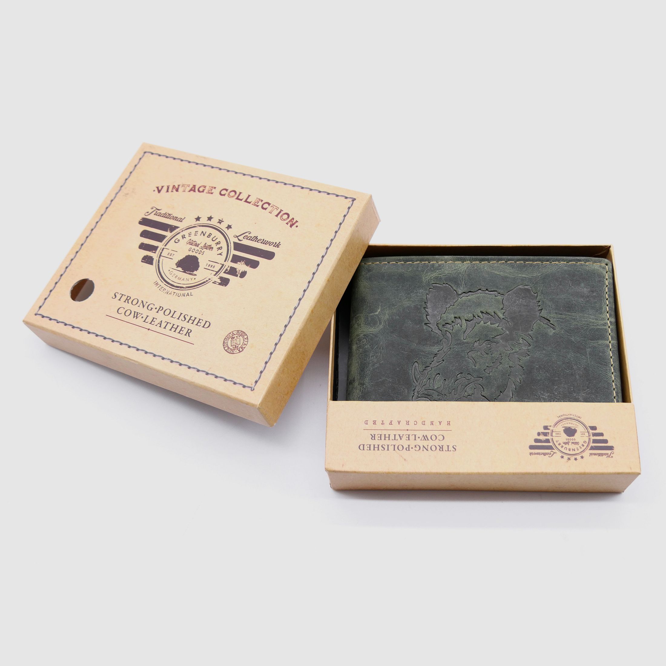 Greenburry leather wallet olive Vintage Animal Collection boar stag 1705-wildboar-30