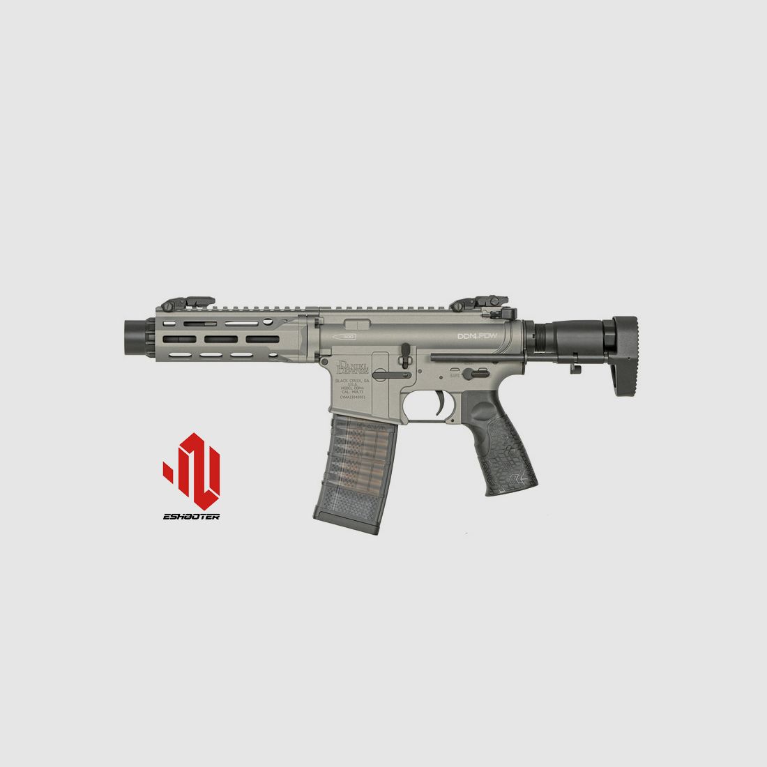 Daniel Defense DDM4 PDW SBR S-AEG con ESHOOTER ETU, Gris Plata