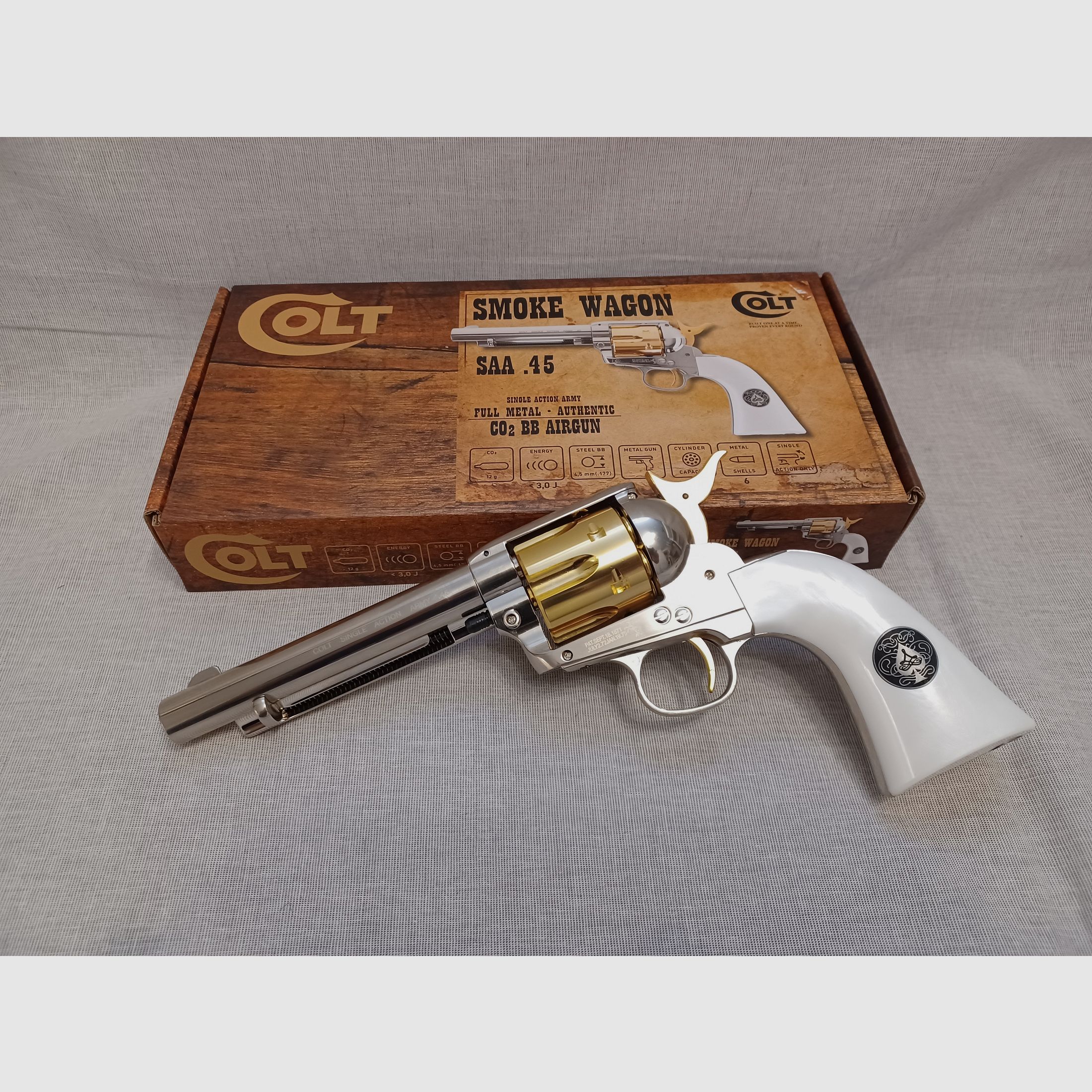 Colt SAA - chrom - Smoke Wagon / 4,5 mm BB / CO2 / Revolver / OVP (132)