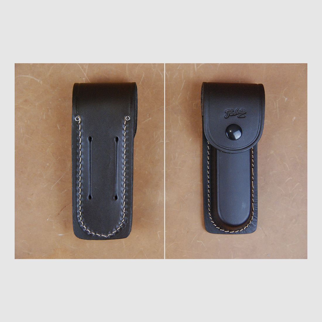 slank leren etui bruin voor zakmessen tot handlengte 13 cm