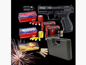 SILVESTER MEGASET !!! Blank firing pistol - Walther P99 - 9 mm P.A.K. including case, 150 blank cartridges & 120 shots of effect ammunition