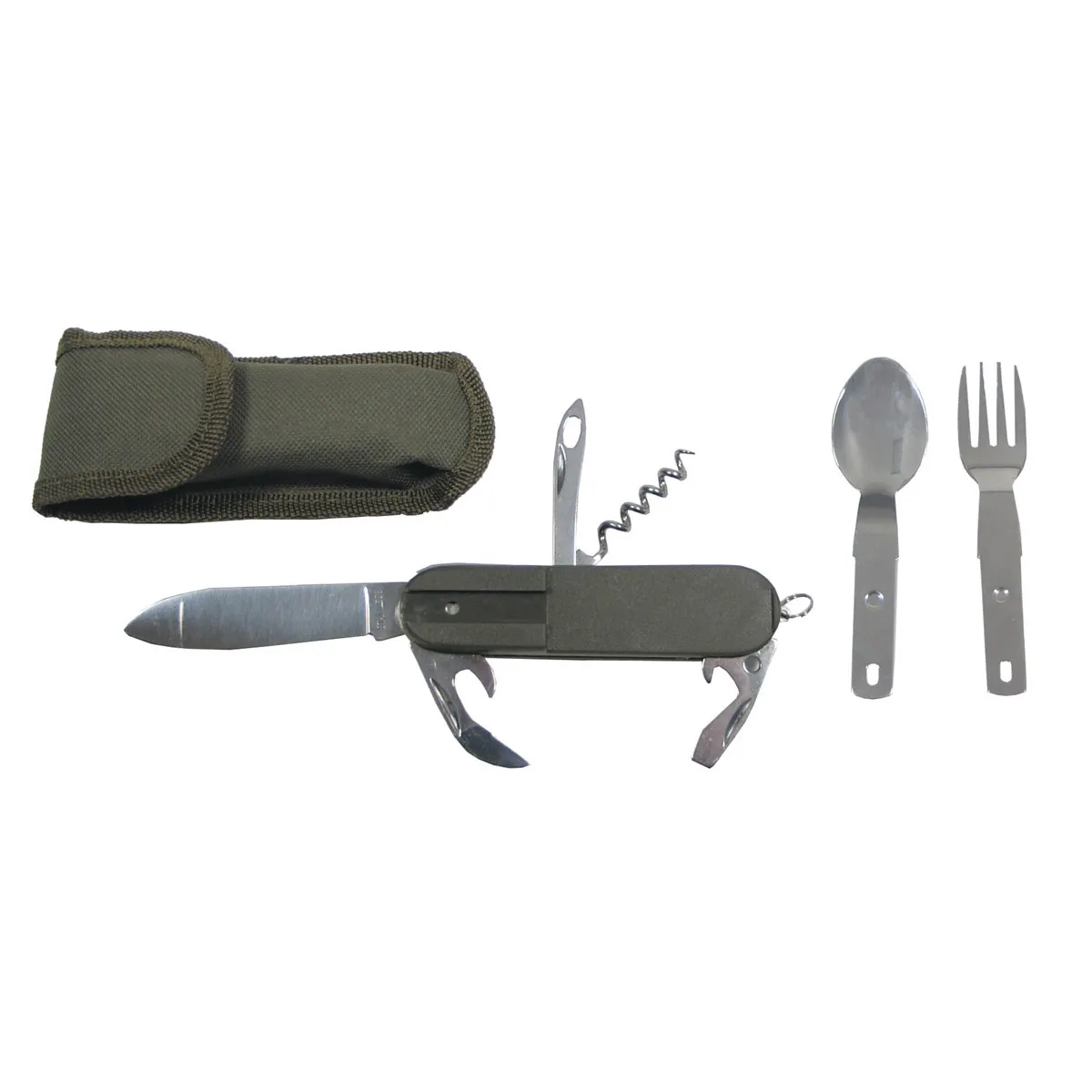 Couteau de poche avec fourchette, cuillère et autres accessoires - olive, image 3 sur 3