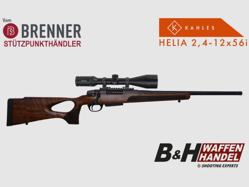 Brenner Komplettpaket: BR20 Lochschaft mit Kahles Helia 2.4-12x56 Jagd Repetierer Büchse Komplettset