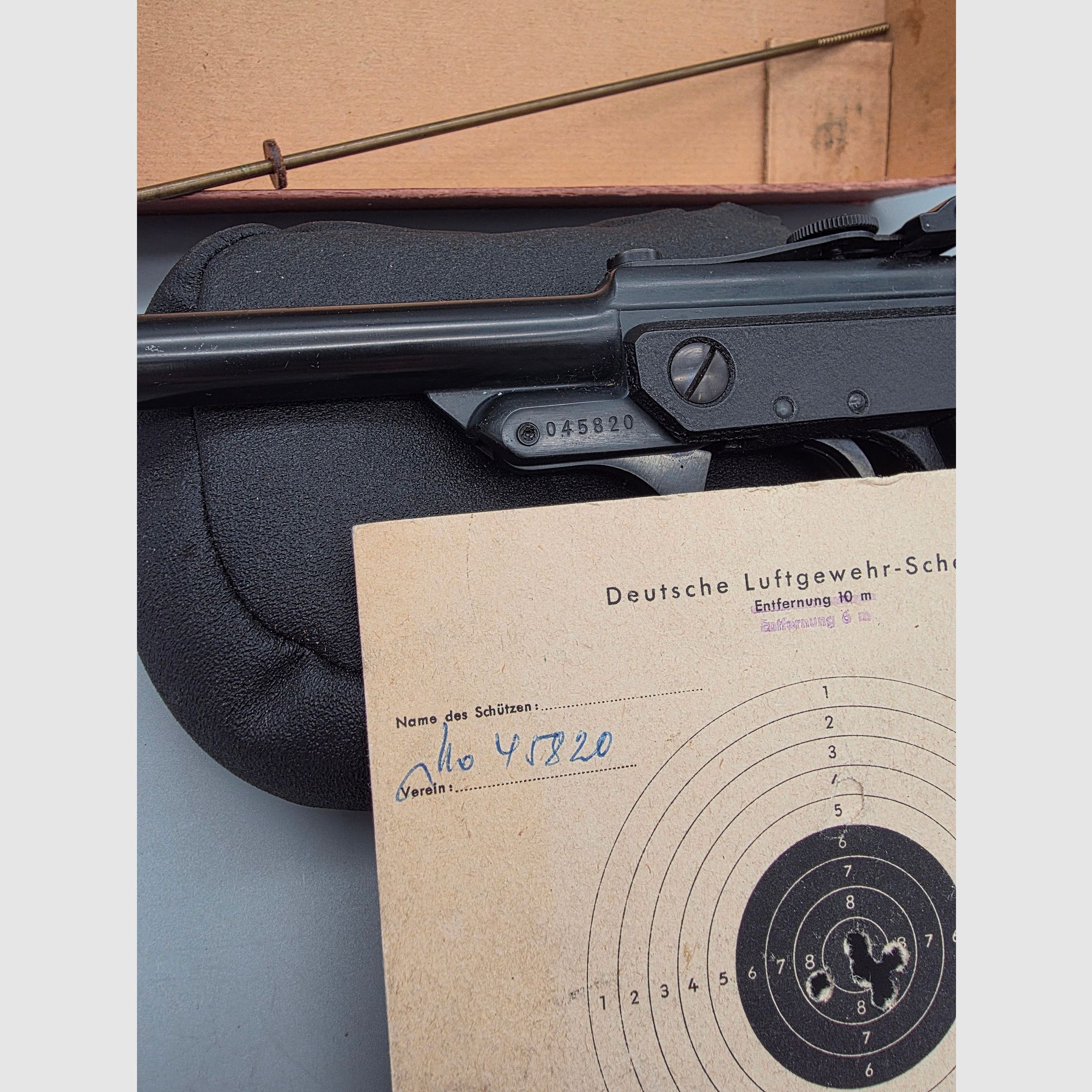 Ohne "F" !!! Luftpistole Walther Mod. LP 53 im OVP Karton u. Anschuss Scheibe aus den 60iger James Bond 007 