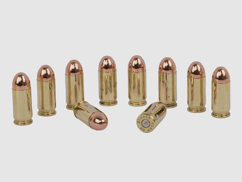 Dekopatronen Kaliber .45 Auto .45 ACP Vollmantel Rundkopf Kupfer blinde Originalpatronen 10 StĂĽck (P18)