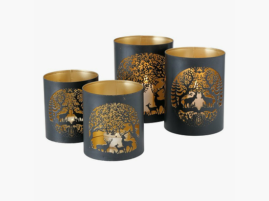 Lovergreen decoration motif set with 4 perforated lanterns deer family - iron-coated