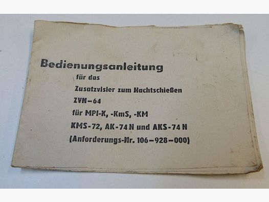 orginal DDR NVA AK 47 Nachtvisier Anleitung, für AK47, 7,62x39