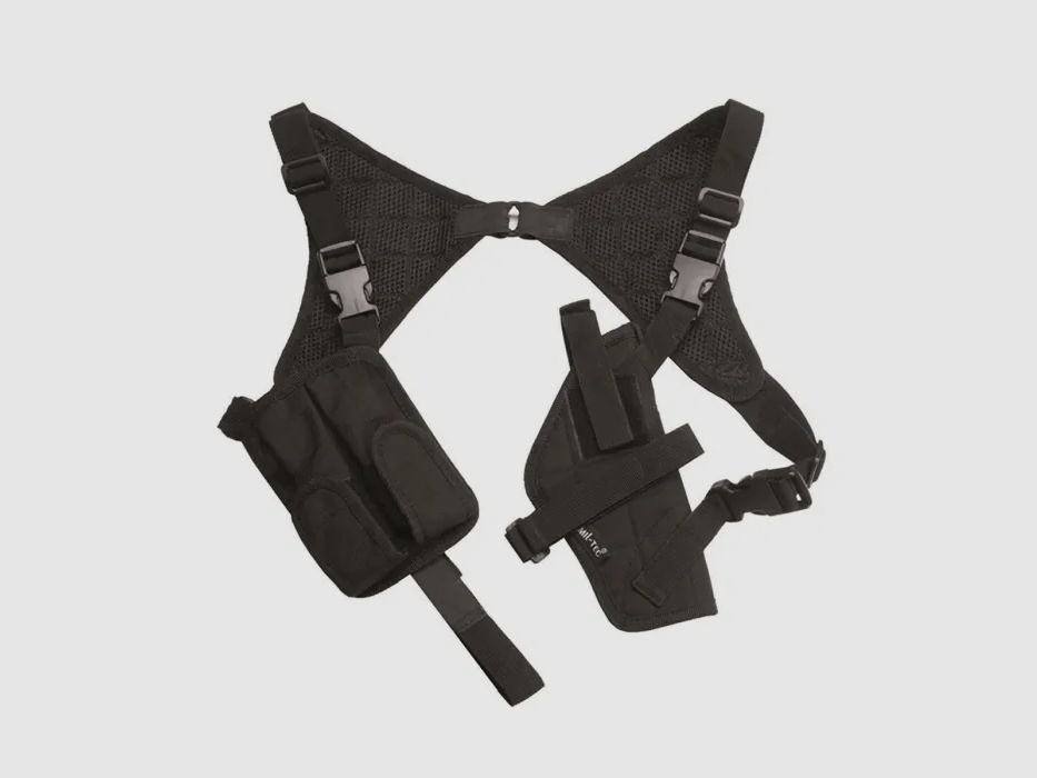 Schulterholster, Farbe: Schwarz, Rechts- und Linkshänder + Magazintasche, Cordura-Gewebe