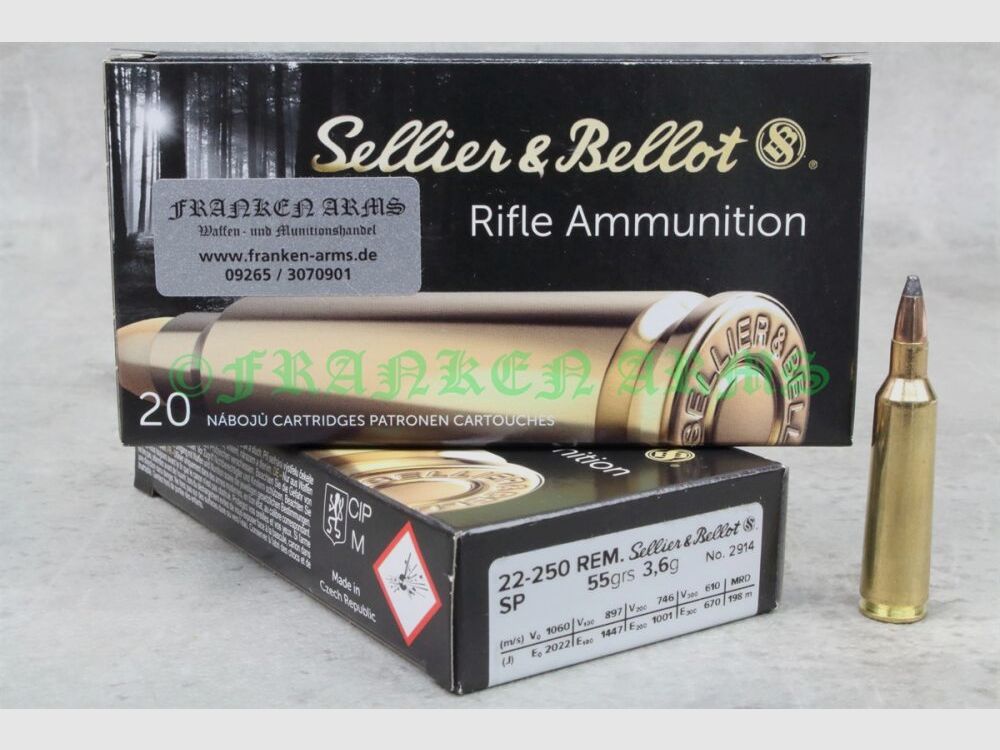 .22-250 Rem. SP 55gr. 3,6g 20 stuks staffelprijzen Sellier & Bellot