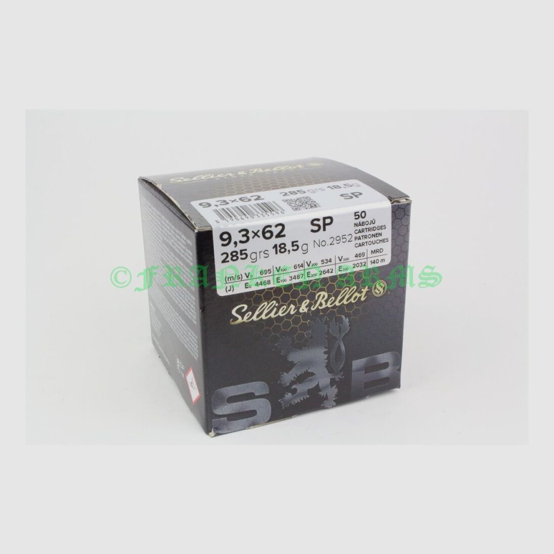 Sellier&Bellot balle à ogive 9,3x62 285gr. 18,5g 50 pièces prix dégressifs
