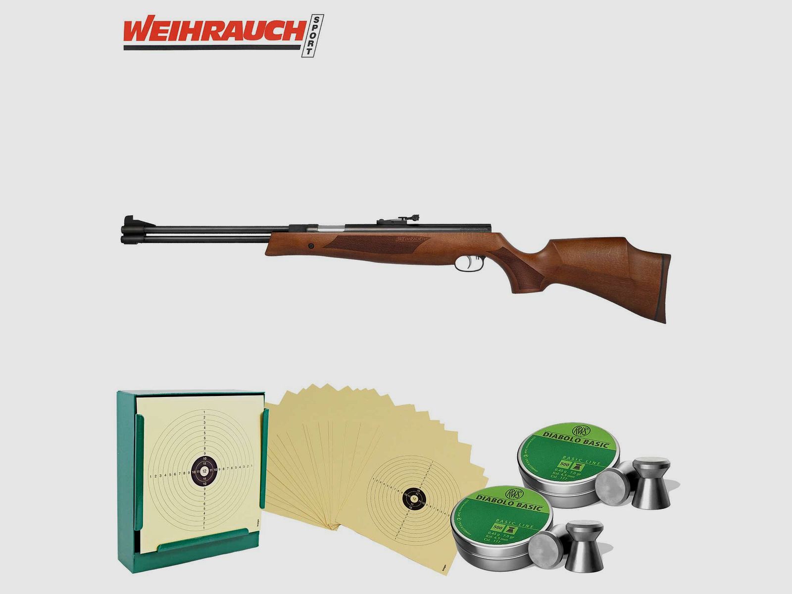 SET Luftgewehr Weihrauch HW 77 K 4,5 mm (P18) + 1000 Diabolos + 100 Scheiben + Kugelfang
