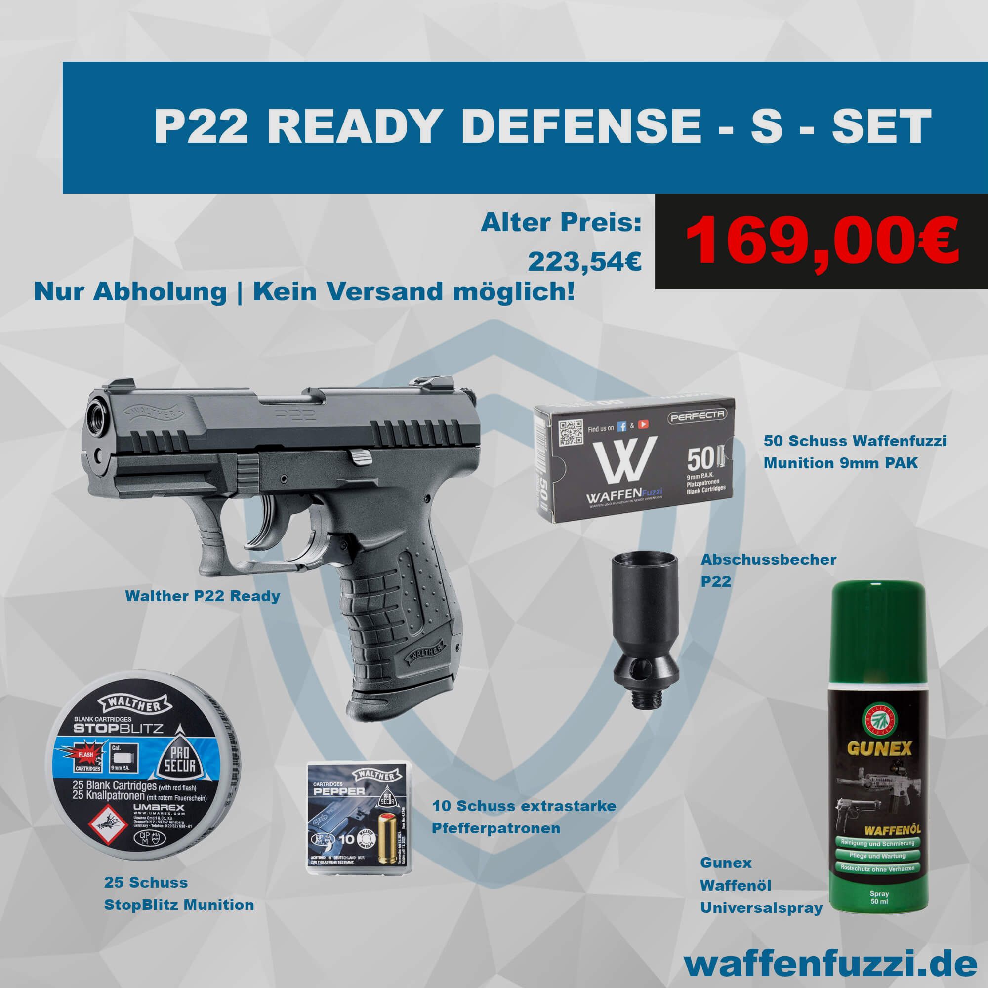 Walther P22 Ready Defense "S" Conjunto de Armas de Salva Calibre 9mm PAK