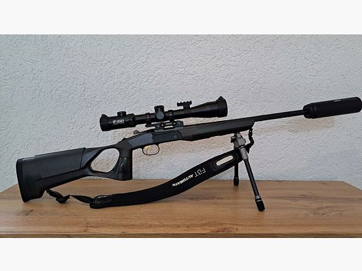 Merkel K5 Extrem mit FBT Carbon Lochschaft, DDOPTICS Zielfernrohr, Recknagel Schalldämpfer, Spartan Zweibein, Automatik Gewehrriemen, Luxus Koffer etc.
