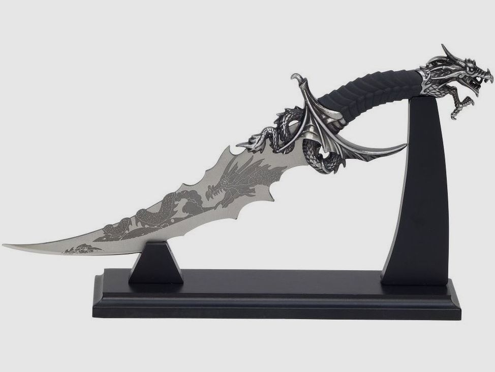 Fantasymesser Dragon mit schwarzem Ständer
