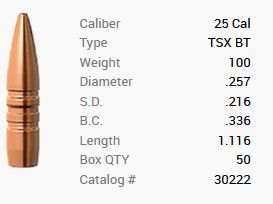 Barnes Geschoss .25/.257 100GR TSX BT 50 Stück