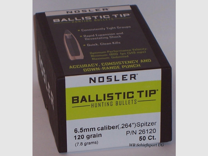 50St. NOSLER Geschosse 6,5mm(.264Dia.) - 120 - BALLISTIC TIP - #26120