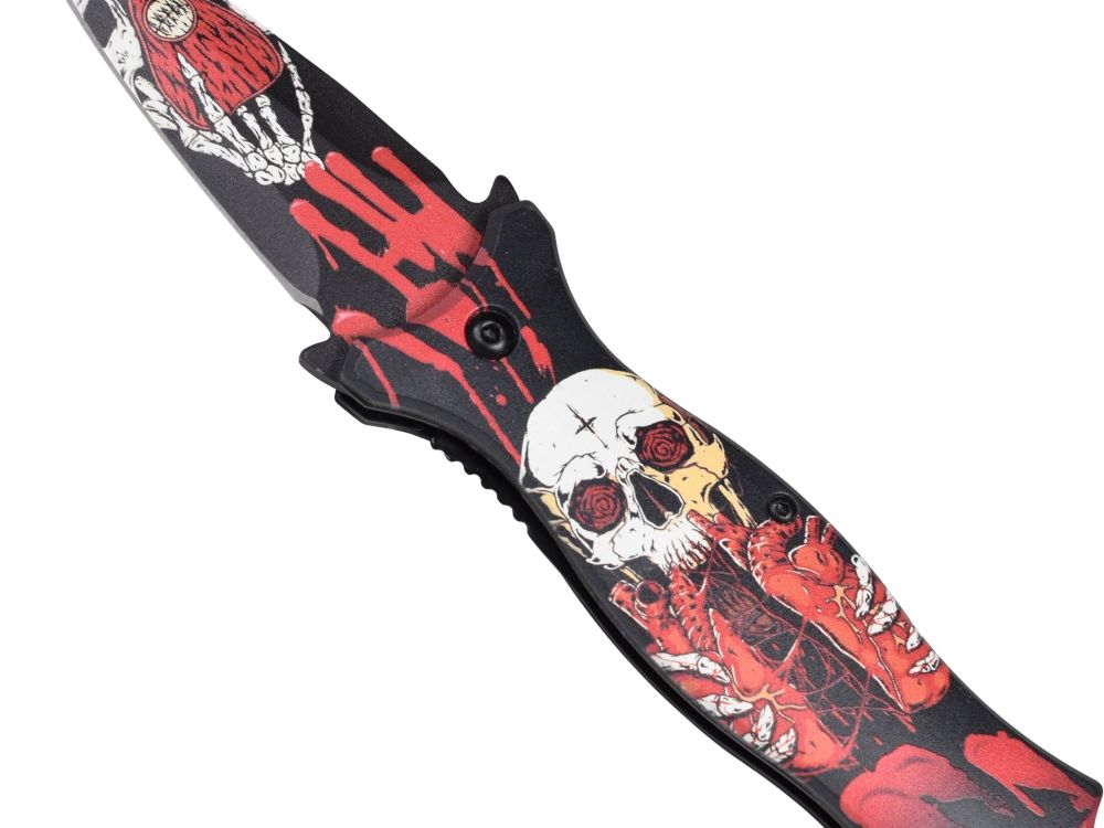 Stiletto Taschenmesser Red Blood Skull mit Glasbrecher