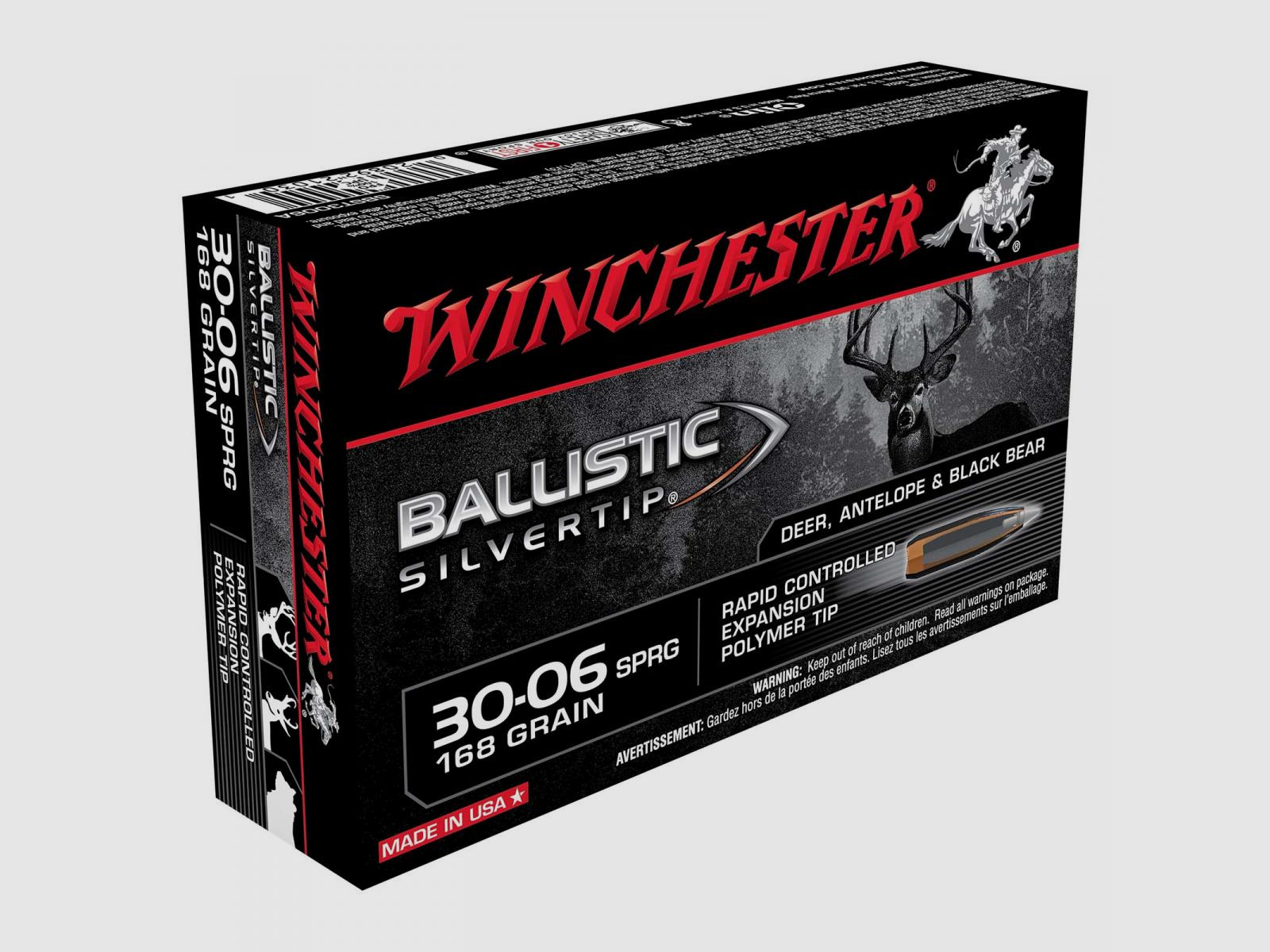 Winchester Ballistic Silvertip .30-06 Sprg. 168GR Rapid Controlled Expansion Polymer Tip 20 cartuchos