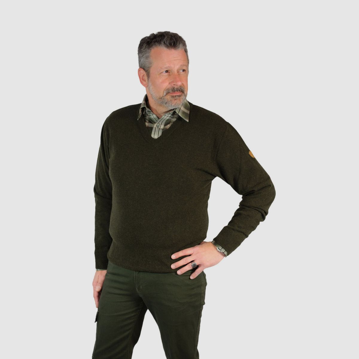 HUBERTUS Pullover Lambswool mit V- Auschnitt Oliv