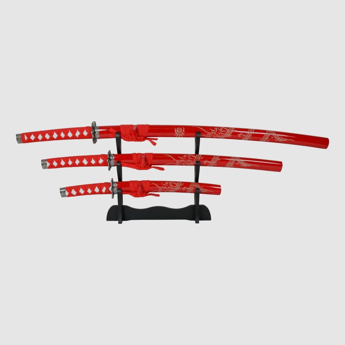 3x Samuraischwert Garnitur Red Dragon Set