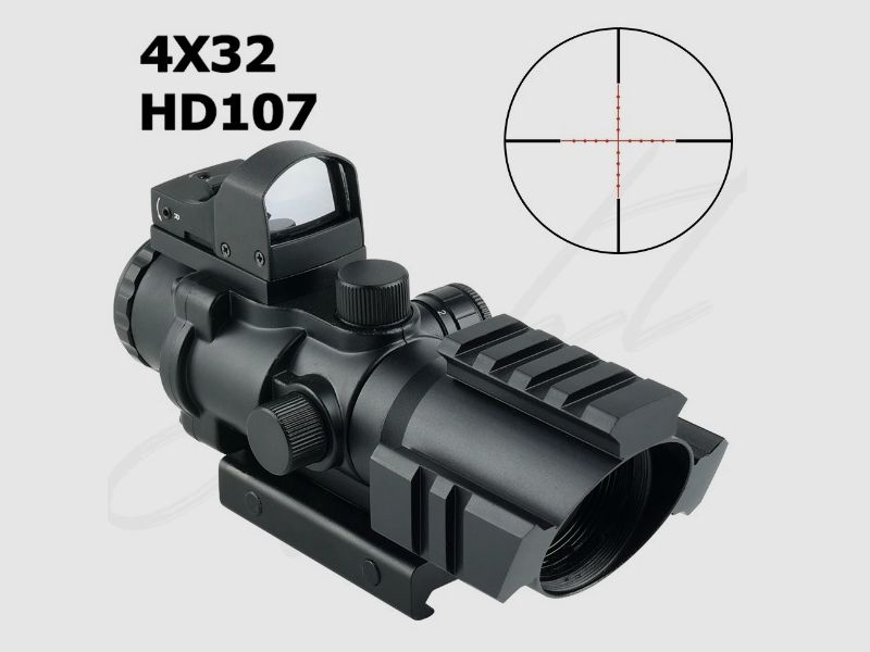 4x32 ACOG mit Red Dot für Zielschießen, Jagd, Airsoft für 20mm Schiene