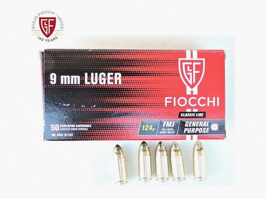 FIOCCHI Munition Kal.9 Luger FMJ 124 gr.