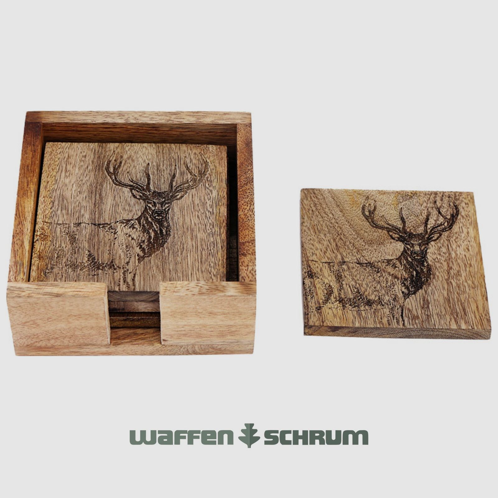 AKAH posavasos de madera ciervo set de 4