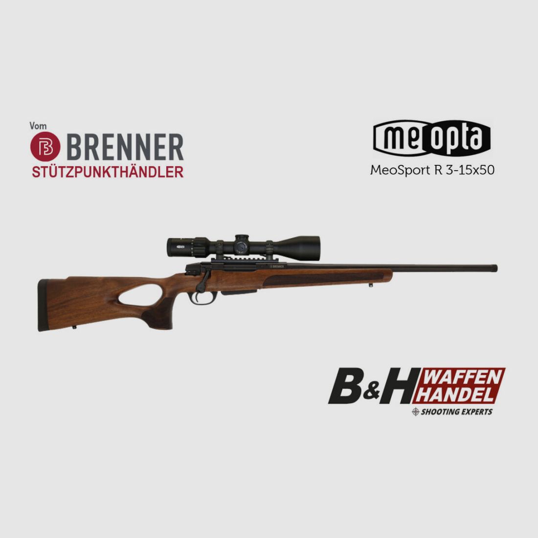 Brenner Komplettpaket: Brenner BR20 Lochschaft mit Meopta MeoSport 3-15x50 (Parallaxe Verstellung)