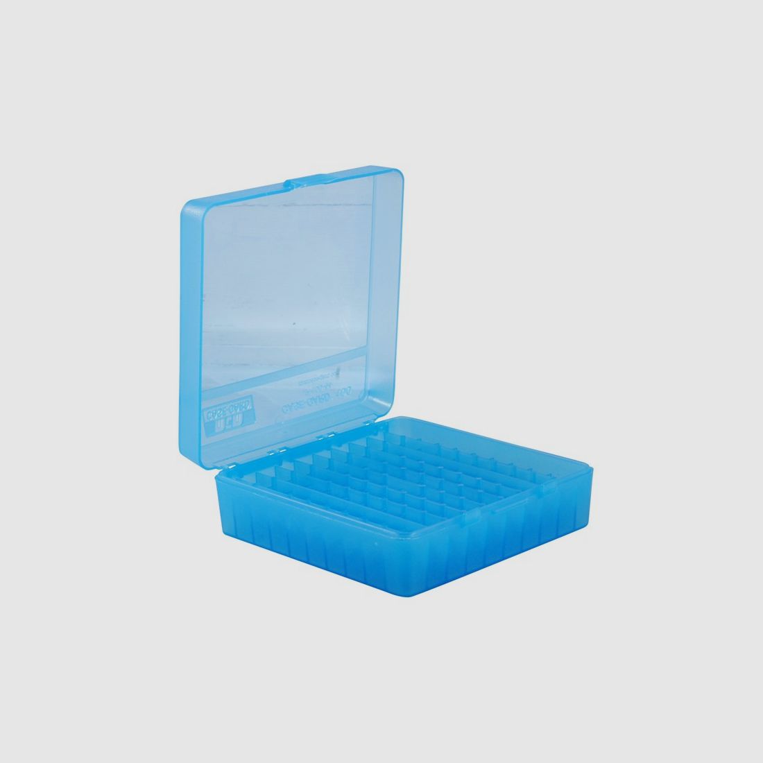 MTM Patronenbox P-100-44-24 blau klar mit Klappdeckel f. 100 Patronen .44 Mag. u.w.
