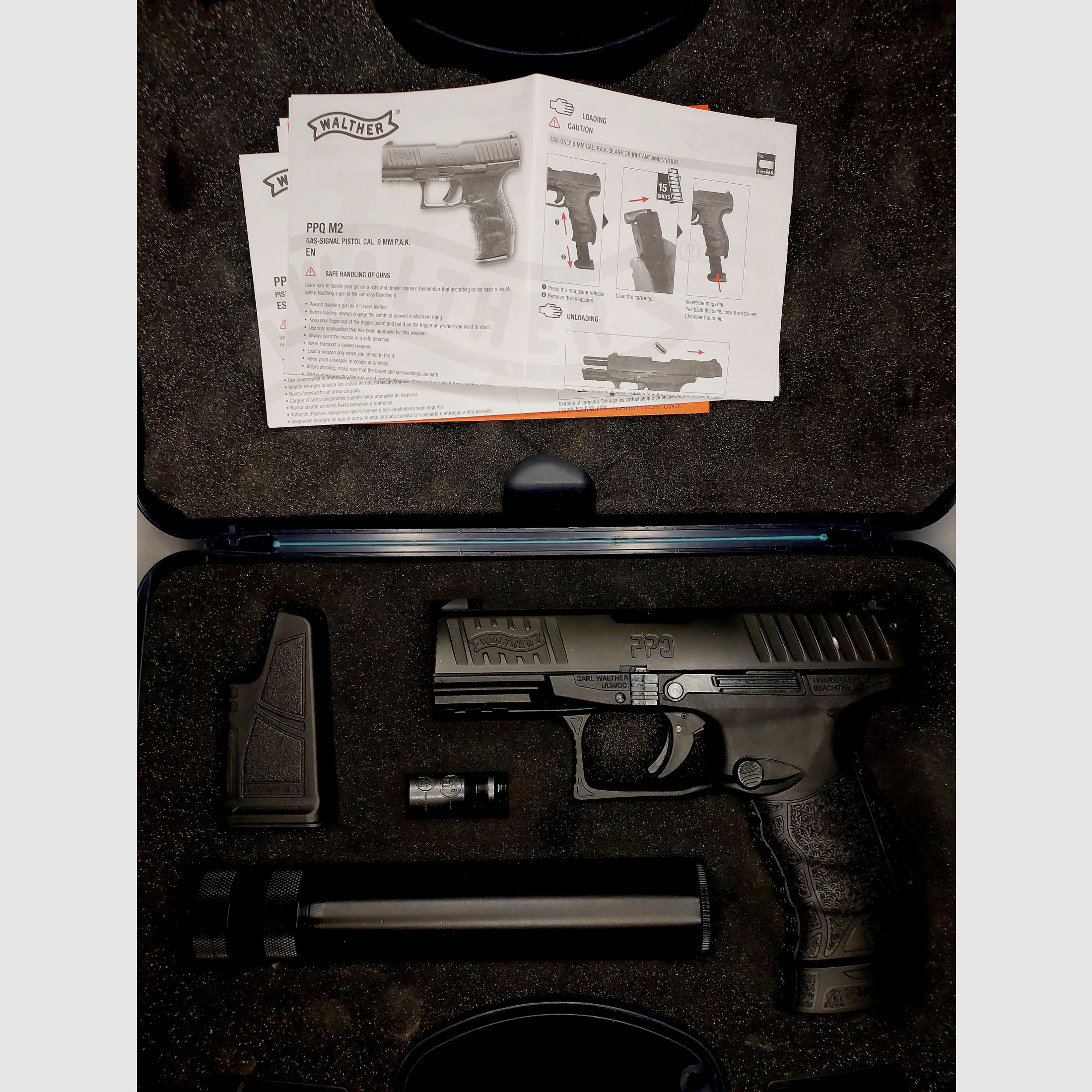 Walther PPQ M2 Navy Kit Pistolet alarmowy 9mm P.A.K. czarny (PTB 958) - z tłumikiem jak nowy!