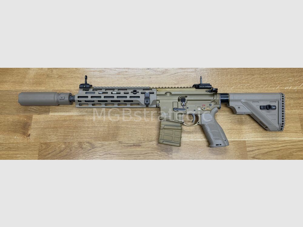 Heckler & Koch MR223 A3 Slim-Line 11" Lauf - halbautom. Büchse .223Rem MGBs Sondermodell FDE Edition inkl. Schalldämpfer ASE UTRA Dual 556-Short-QM2 Gen2 Cerakote FDE - zivile Version HK416 / G95K / G38 G95A1 / G95KA1 / mit Upgrades