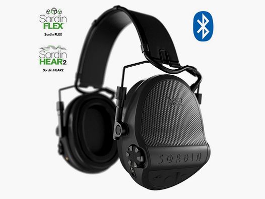 Sordin Supreme X2 BT earmuffs with active hearing protection, headband, black leather headband, green slim cups, gel ear cushions 302006-10G