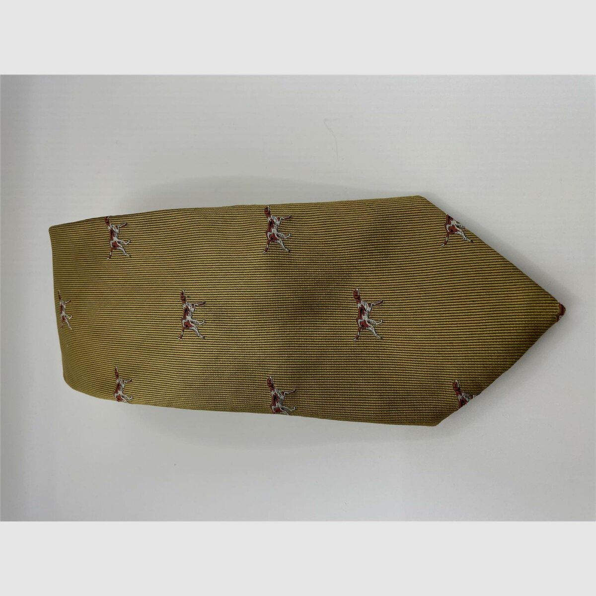 Robert Keyte Stropdas 100% zijde goudkleurig met hondenmotief