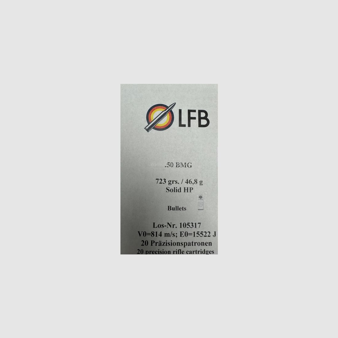LFB .50 BMG mit Long Range Geschosse Messing Solid HP 723 grain 20 Stück