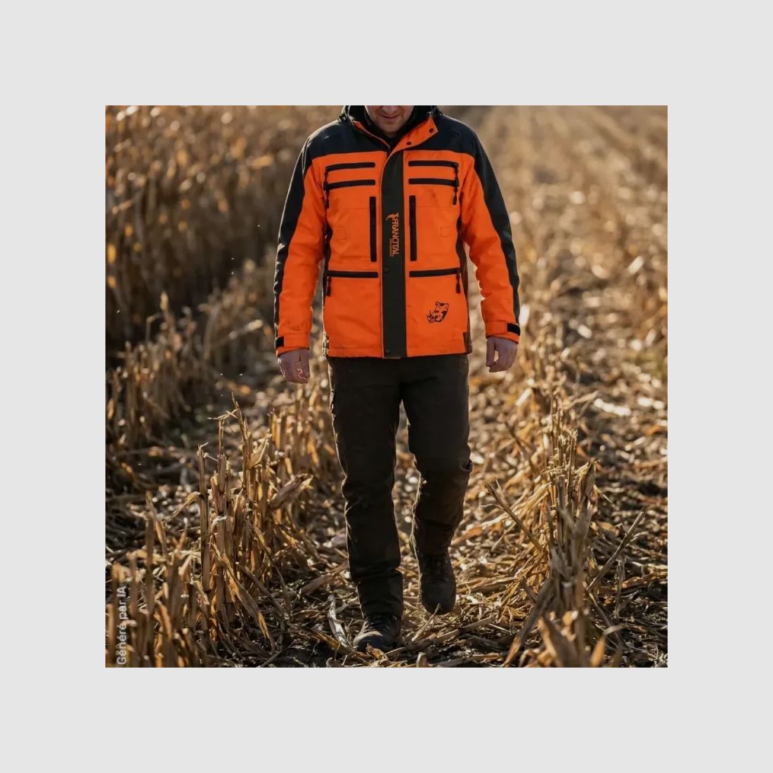 Veste de chasse Francital Cerbère orange fluo et vert, 11 poches, image 5 sur 14