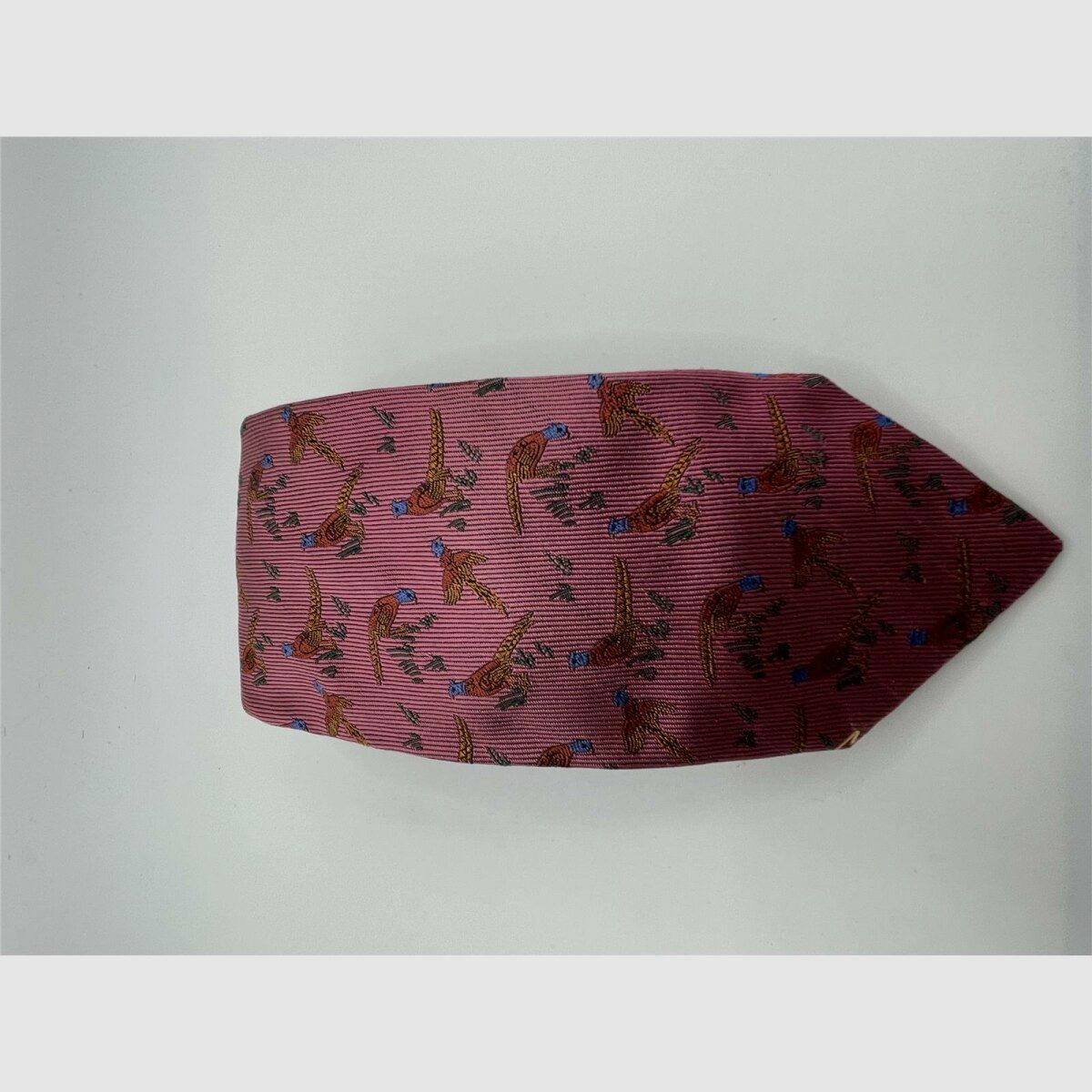 Robert Keyte cravate 100% soie rose motif faisan