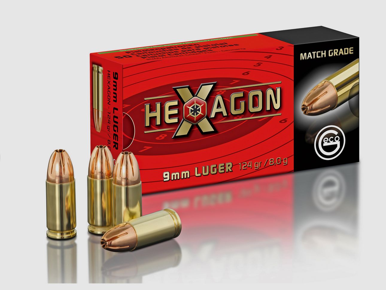 GECO HEXAGON 9mm Luger 124gr / 8,0g  °°°°°°°°°°°°°°°°°