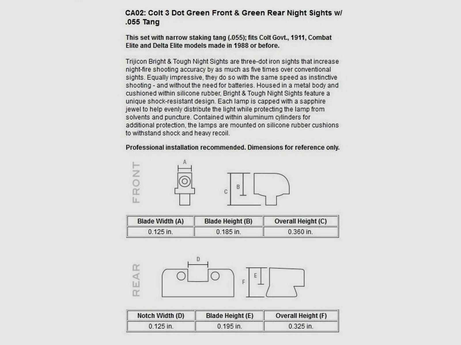Trijicon N-Visierset 3-D Grün Colt 1911
