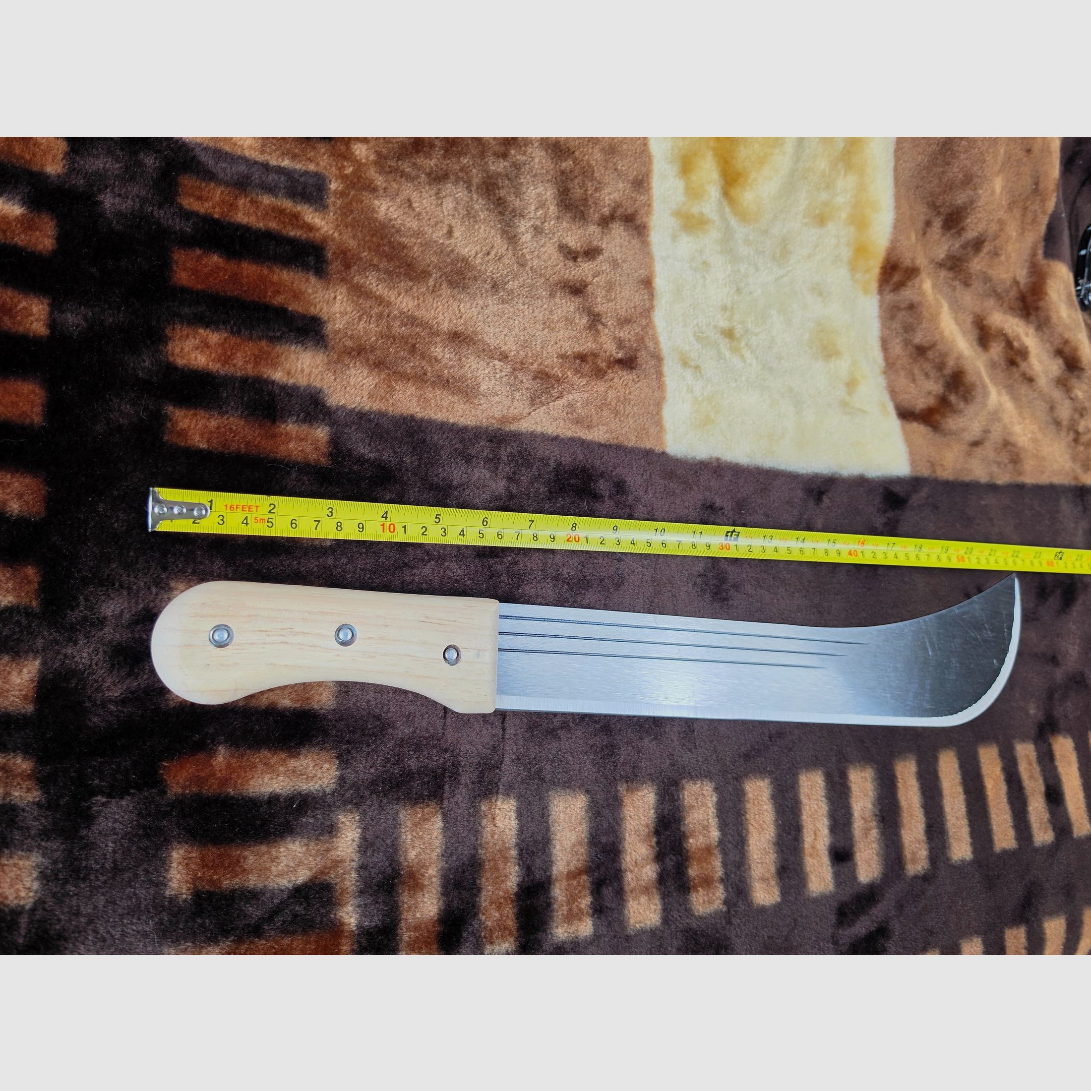 Machete grande / cuchillo de monte con empuñadura de madera clara (longitud total aprox. 50 cm), imagen 5 de 7