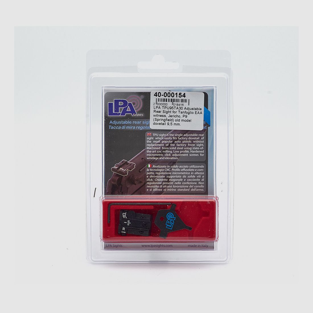LPA TPU95TA30 adjustable rear sight for Tanfoglio EAA, Jericho, P9 (Springfield) old model dovetail 9.5 mm., image 2 of 3
