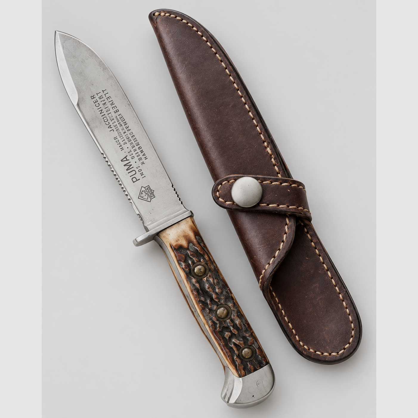 PUMA Jubiläumsmesser Waffen-Jung Stuttgart 1654–1979 – Hirschhorn + Lederscheide, Bild 4 von 4
