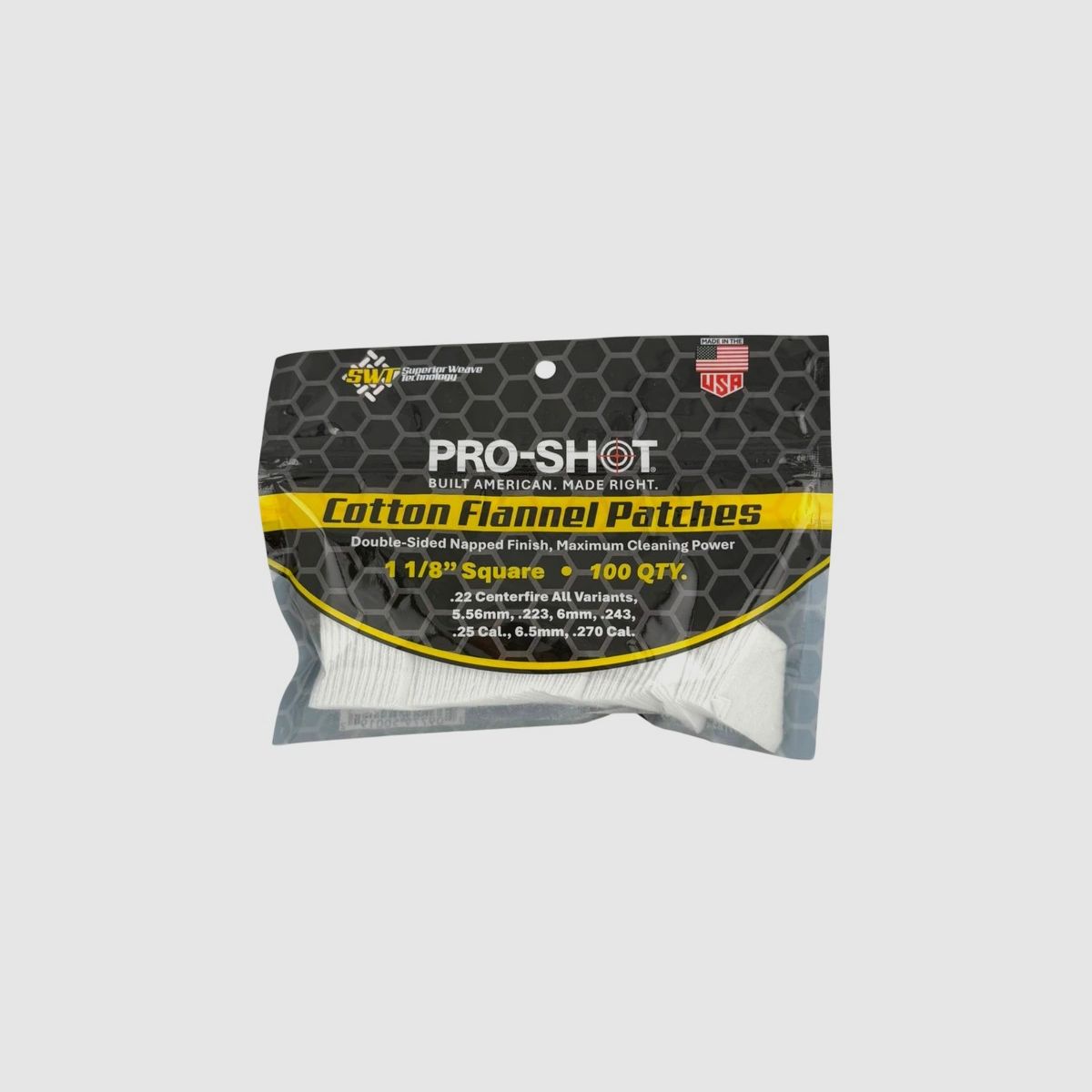 PRO SHOT 1 1/8" SQUARE COTTON PATCHES .22 - .270 CAL