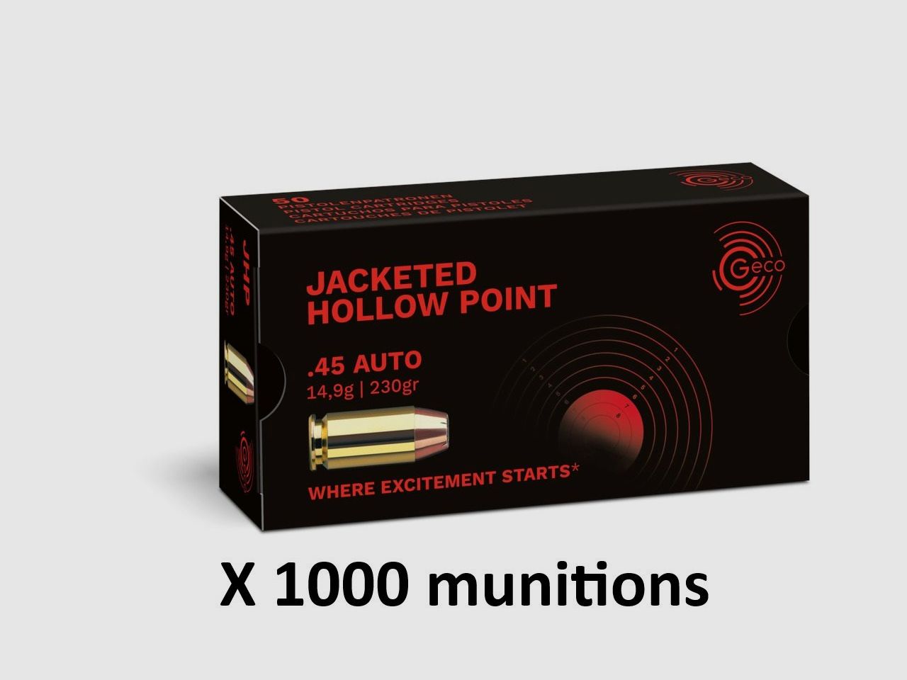 GECO PATROON 45 ACP Jacketed Hollow Point 14,9g/230gr x 1000, afbeelding 1 van 3