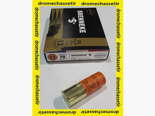 Box mit 10 Patronen Prevot mit Brenneke S Geschoss von 24 Gramm, Kal. 12/70